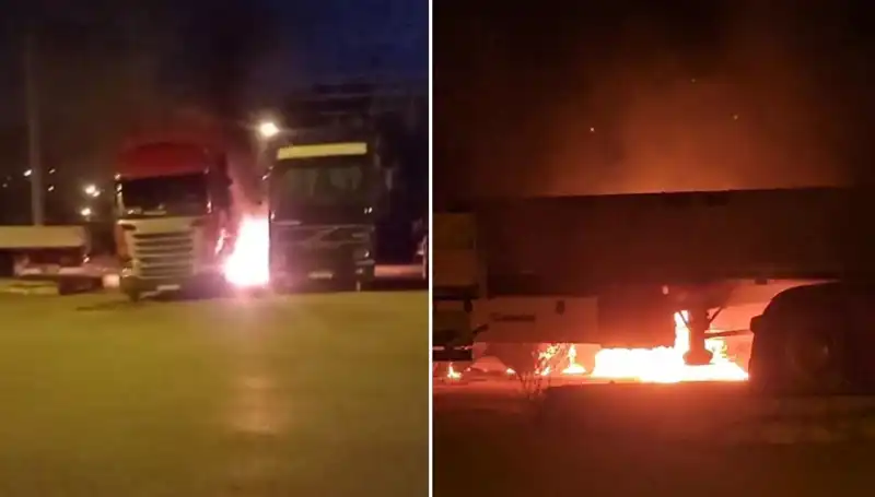 Park Halindeki Tırların Ateşe Verilmesiyle Olay Yeri Kızıştı